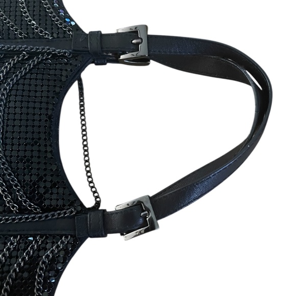 WHITING & DAVIS Chainmail Black Leather, Mesh, & Chain Mini Handbag Evening Bag - Picture 11 of 14
